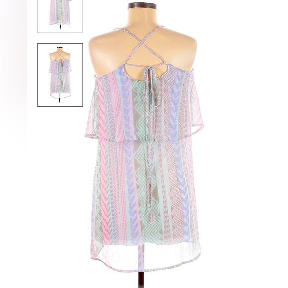 πMulti-Colored Sleeveless Aztec Mini Dress w/ Tie Back (size M)π - Picture 2 of 13
